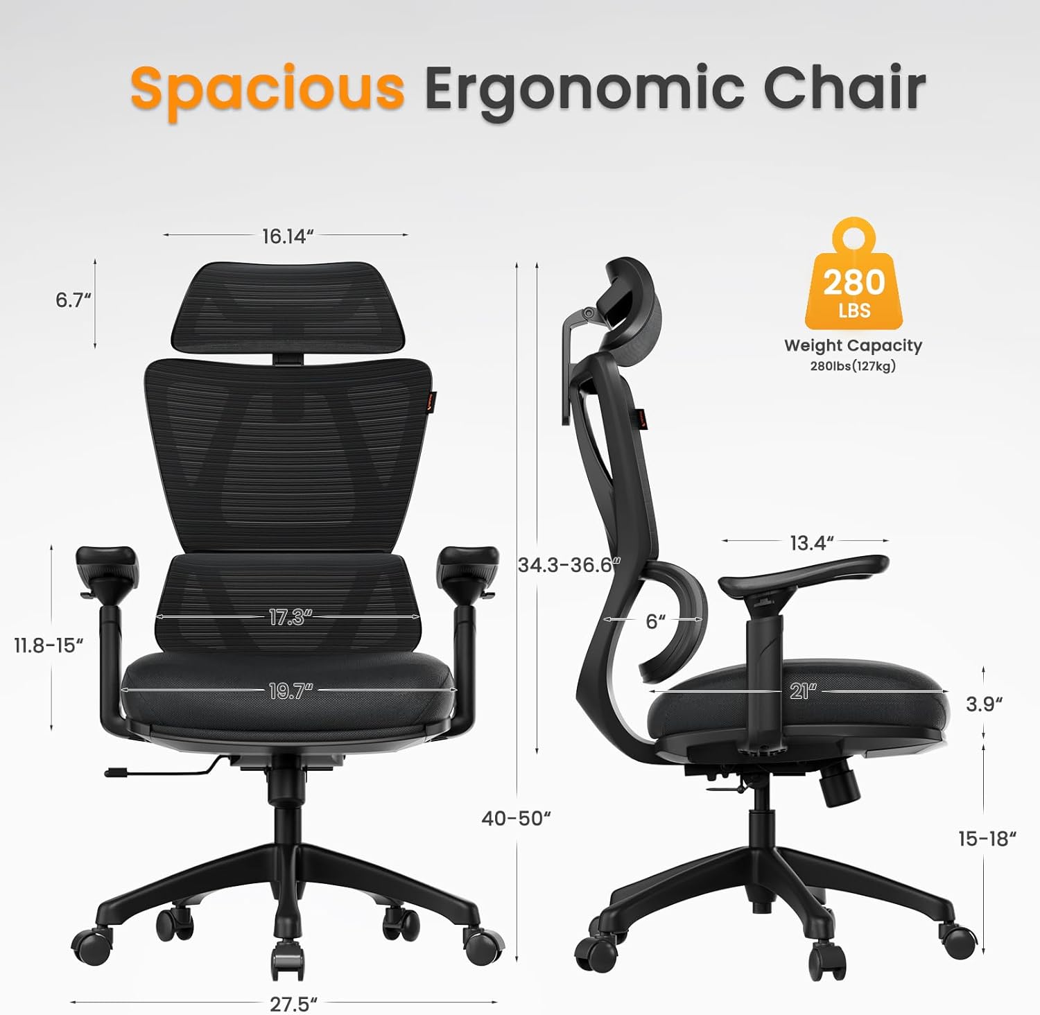 ProtoArc Ergonomic Office Chair with Wheels, Mesh Desk Chair with Adjustable 3D Arms and Headrest Adaptive Lumbar Support for Home Office Desk Chair with Wheels ErgoChair 100 (Black)