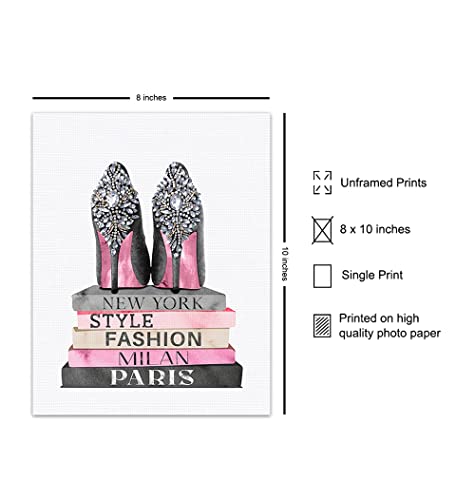 Pink Black Designer Shoes Fashion Design Wall Art Poster Print - Glam Home Decor - Glamour Wall Decor for Women - Luxury Gifts - Books - Girls Bedroom, Living room Decor - 8x10 Unframed
