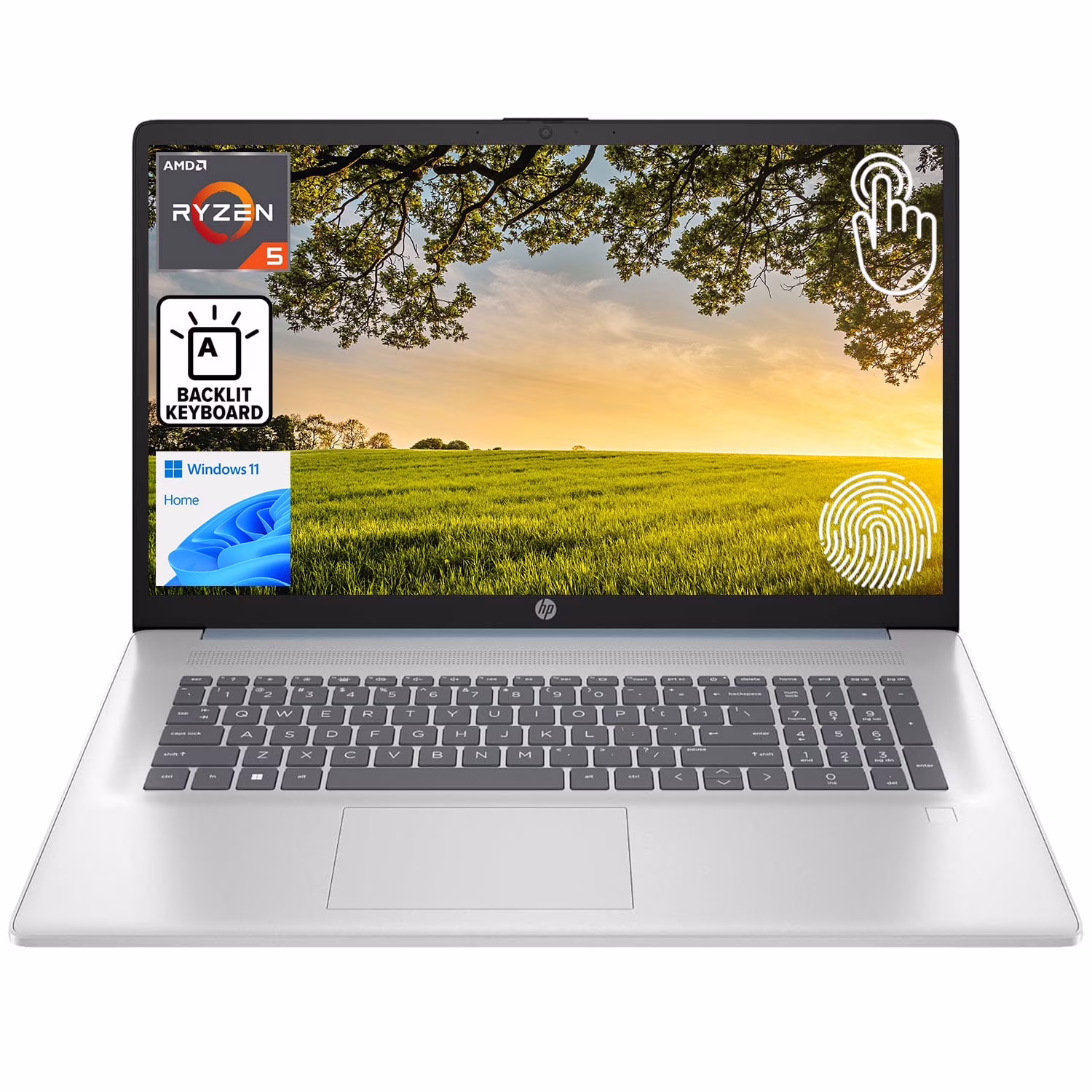 HP 17.3" Touchscreen Laptop, AMD Ryzen 5 7430U, 8GB RAM, 512GB SSD, Backlit, Fingerprint, Win11 Home