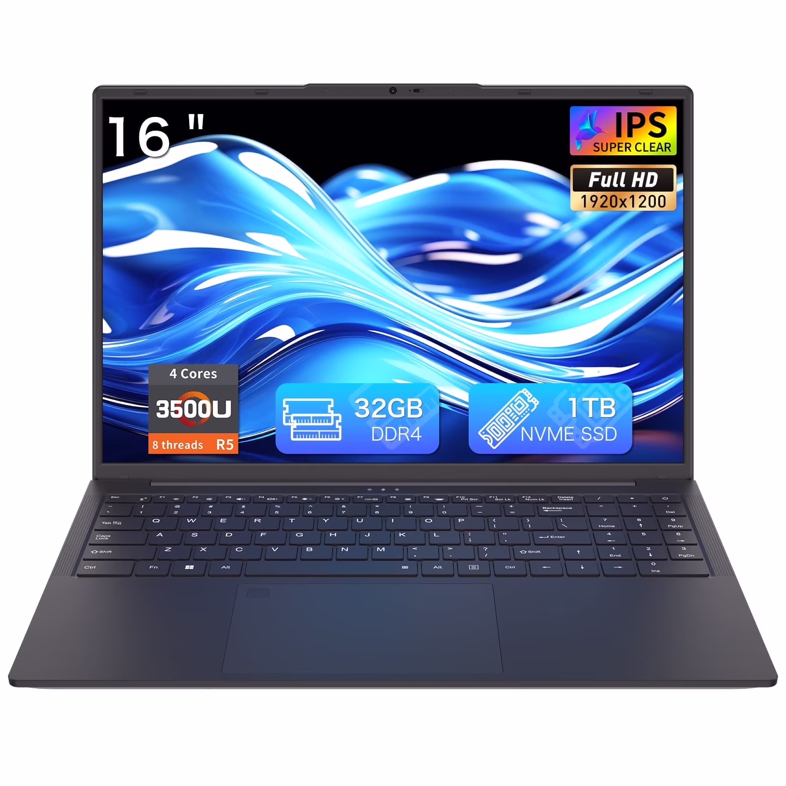 Auusda 16" Business Laptop, Windows 11 Pro Computer,AMD Ryzen 3500U , 32GB RAM 1TB SSD, Backlit Keyboard, Fingerprint Unlock