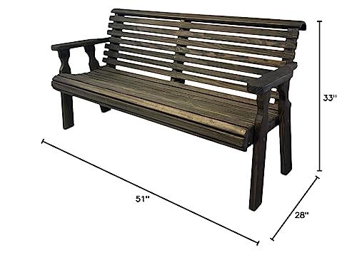 Amish Casual Heavy Duty 5 Foot Roll Back Outdoor Bench in Cedar Stain - Amish Made in The USA from Treated Pine for Outdoor Durability, 700 Lb Weight Capacity
