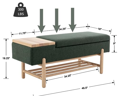 CIMOTA Entryway Storage Bench for Bedroom Upholstered End of Bed Ottoman Bench with Wood Shoe Storage/Coffee Table for Living Room/Hallway/Under Window, 46.5 Inches, Linen Green