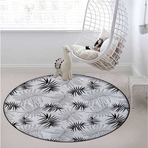 Black White Round Chair Mat Floor Protector Non-Slip Floor Low Pile Desk Chair Mat Rolling Chair and Computer Desk Carpet Mat Traditional Geometric Ancient Designs Diameter 51 in