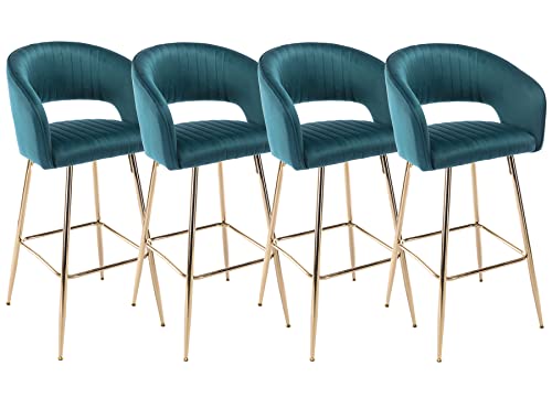 Velvet Upholstered Barstools Set of 2, 30