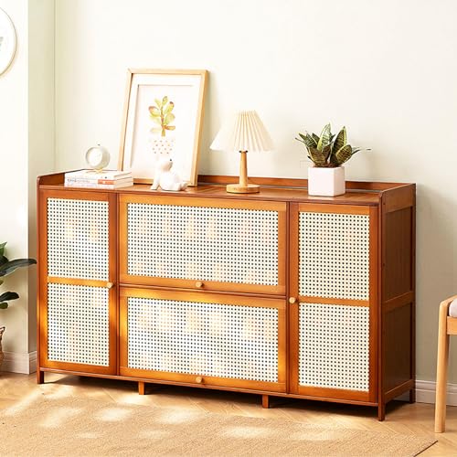 Shoe Storage Organizer for Entryway, Freestanding Bamboo Shoe Rack with Flip-out Drawers Narrow Slim Shoe Rack Cabinet for Bathroom, Hallway, Closet or Living Room,C-100 * 33 * 110cm