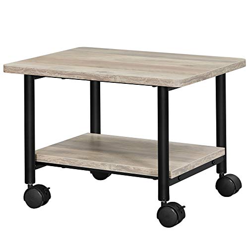 VASAGLE Industrial Printer Stand, 3-Tier Machine Cart with Wheels and Adjustable Table Top, Heavy Duty Storage Rack, Black