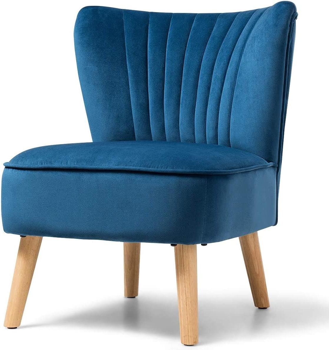 LUARANE Armless Velvet Accent Chair, Modern Leisure Chair with Curved Backrest Thick Sponge Cushion Wood Legs, Small Upholstered Wingback Sofa Chair for Bedroom Living Room (1, Blue)