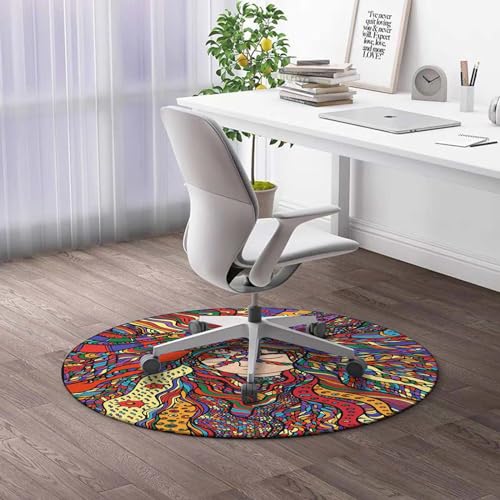 Round Rug 39 in Pastel Chair Mat for Carpet Yellow Magenta Chair Mat for Plush Pile Carpets Office Chair Mat for Low and Medium Pile Carpet