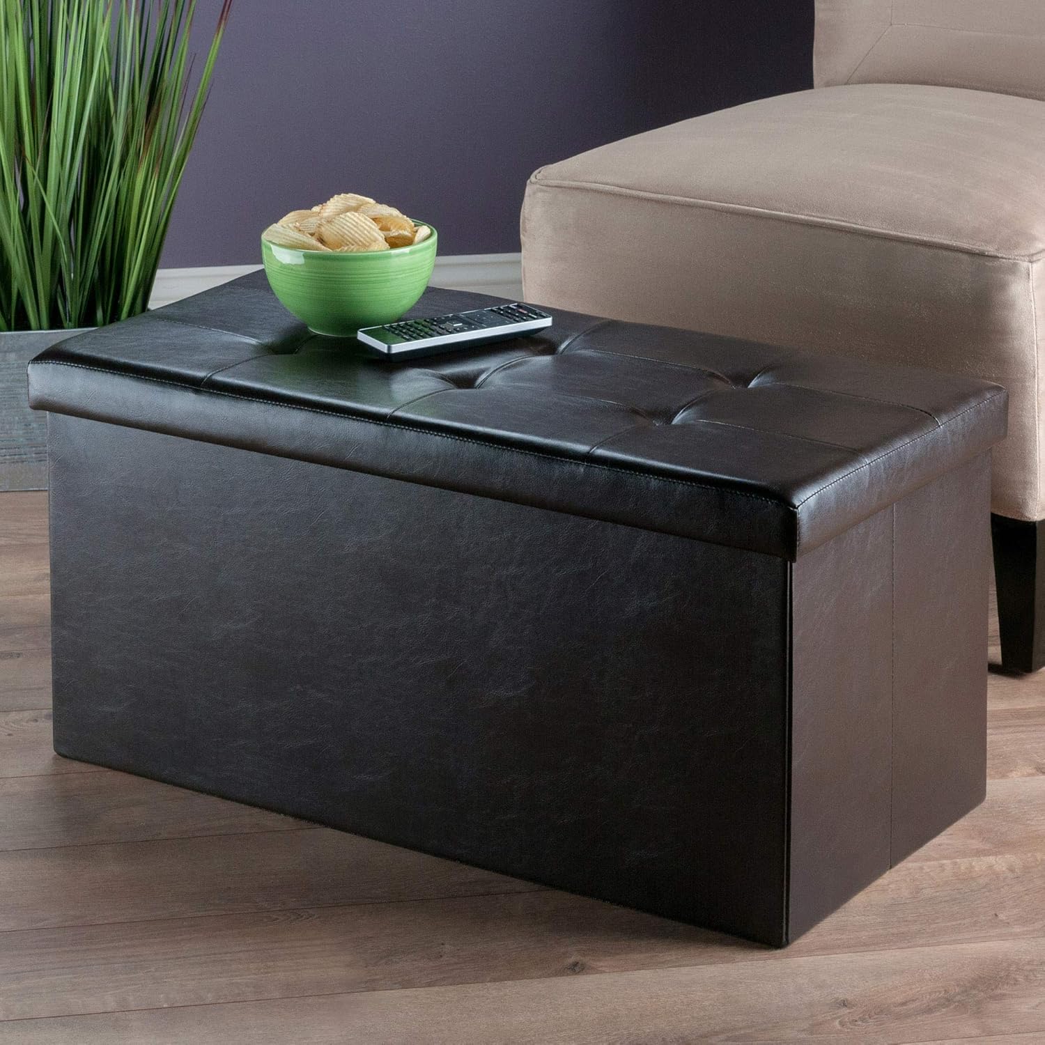 Winsome Ashford Wide Storage Ottoman, Chocolate Faux Leather (92627)