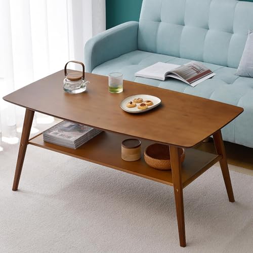Wood Coffee Table,2-Story Coffee Table,Rustic 2-Tier Rectangle Coffee Table with Open Storage Shelf,for Living Room,Bedroom,Home Office(B,100x50x60cm)