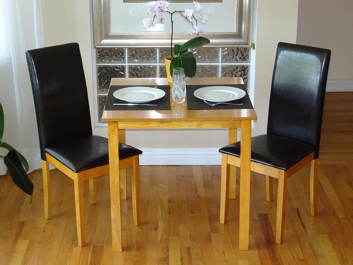 Dining Kitchen Set of 2 Side Chairs Fallabella Solid Wood with Padded Seat, Maple