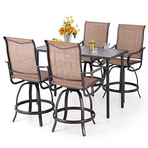 PHI VILLA 7PCS Patio Counter Height Set,Swivel High Outdoor Chairs with Sturdy Metal Frame,Textilene Fabric,Large Table for 4-6,Patio High Furniture for Garden,Lawn