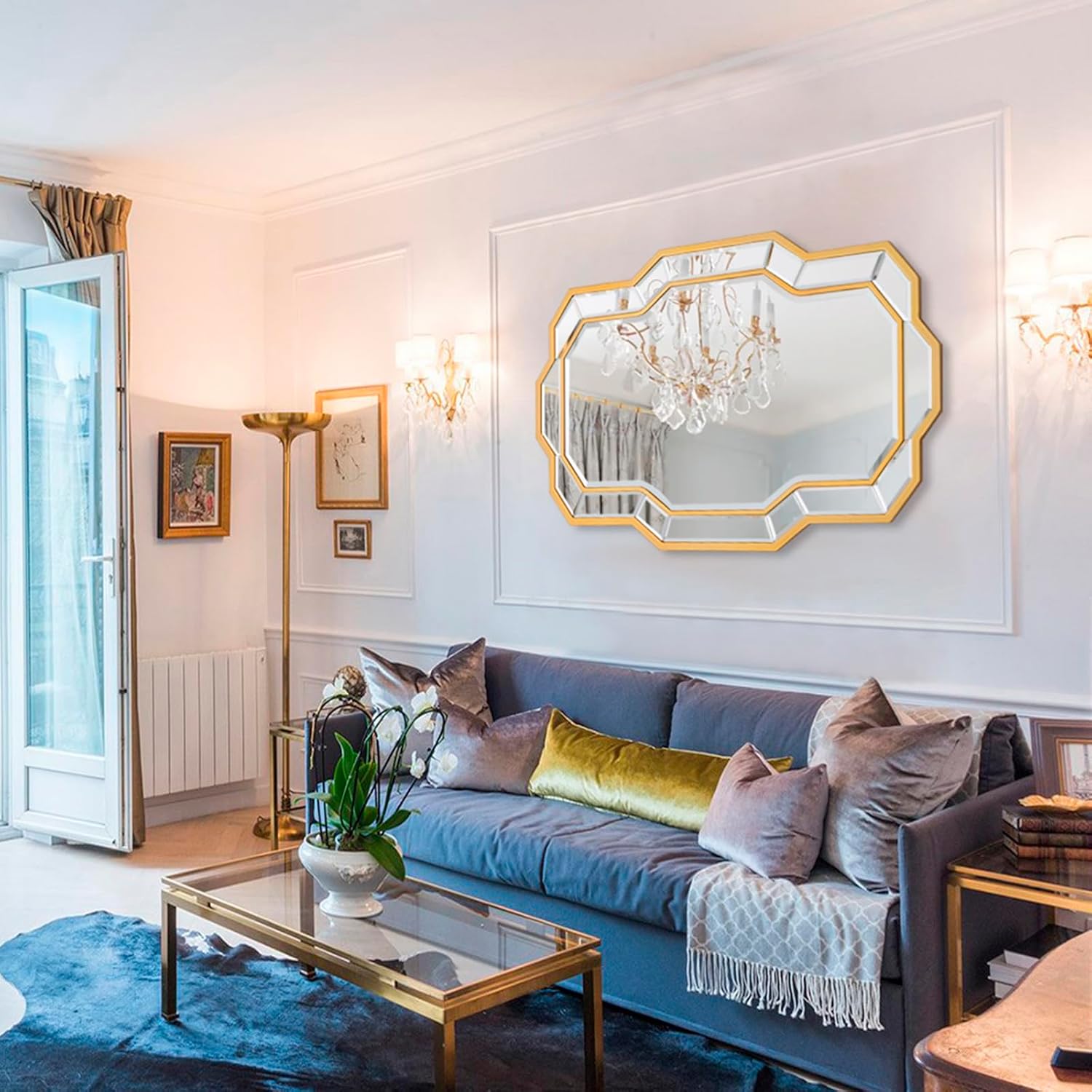 Gold Mirrors for Wall, 40'' x 28'' Large Decorative Mirror with Beveled Glass, Elegant Wall Mirror for Living Room, Entryway, Dining Room