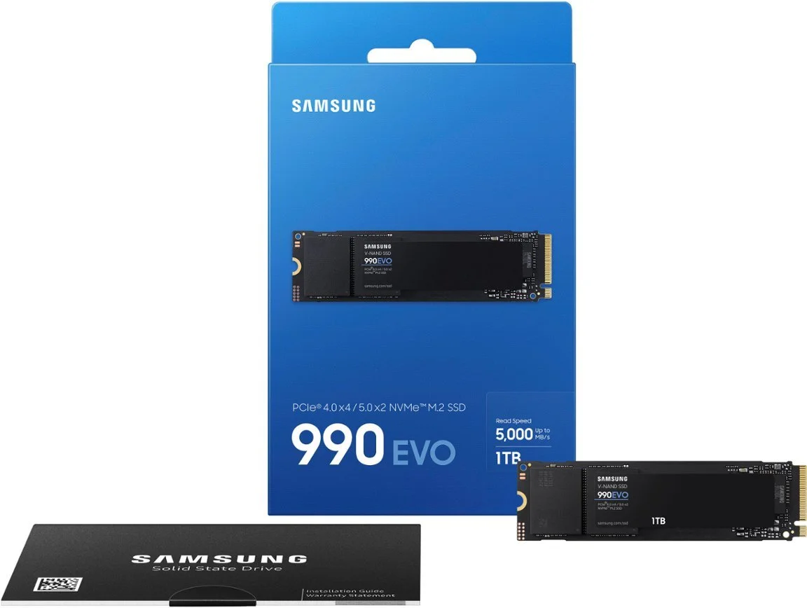 SAMSUNG 990 EVO SSD 1TB Internal SSD, PCIe Gen 4x4, Gen 5x2 M.2 2280, Speeds Up to 5,000MB/s, MZ-V9E1T0B/AM, Black,Internal Solid State Drive, Storage for PC, Laptops, Gaming, with 5AVE Mousepad