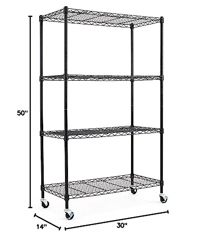 4-Shelf Shelving Units and Storage on Wheels with Shelf Liners Set of 4, NSF Certified, Adjustable Carbon Steel Wire Shelving Unit Rack for Garage, Kitchen, Office, Black (50H X 30W X 14D)