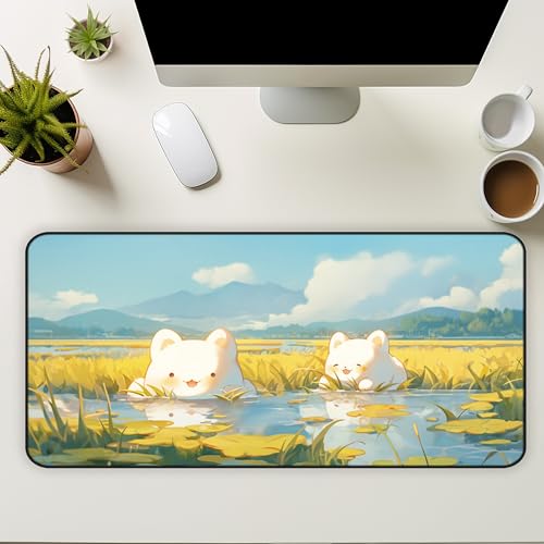 Chibi Animals Desk Mat, Cute Anime Mouse Pad, Cute Gaming Desk Pad, Gifts for Anime Lovers, Cute Desk Decor Stationery Set Up (15.5