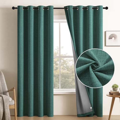 CUCRAF 100% Total Blackout Curtains 72 Length for Window Treatment, Faux Linen Thermal Insulated Grommet Drapes for Bedroom/Living Room, Set of 2 Curtain Panels(Light Khaki, 52 x 72 inches)