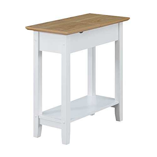 Convenience Concepts American Heritage Flip Top End Table with Charging Station and Shelf, Driftwood/White