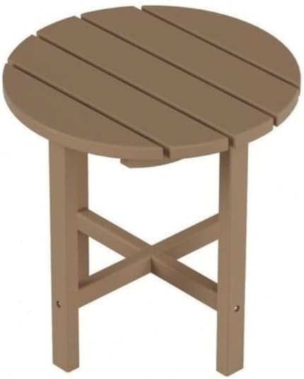 Round End Patio Side Table Made from Durable Plastic/Resin | Water Weather Rust & UV Resistant Size: 18'' H X 18'' W X 18'' L | Pretty Brown Outdoor Adirondack Furniture with 4 Legs & X-Style Frame