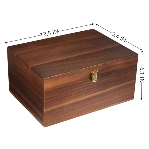 Large Wooden Keepsake Box - Wood Storage Box Decorative Boxes with Lid for Storing Keepsake Memory Gift, 12.5 IN Decorative Boxes for Home Decor-WB004-240303 (brown, 12.5 x 9.4 x 6.1 IN)