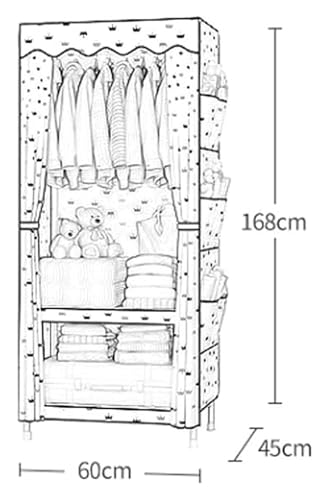 Portable Closets Cloth WardrobePortable Wardrobe Cloth Wardrobe Wardrobe Bedroom Simple Small Cloth Fabric Solid Wood Assembly Dormitory Bedroom Single Rental Room 168X45X60Cm,B Portable Cloth Hanger-