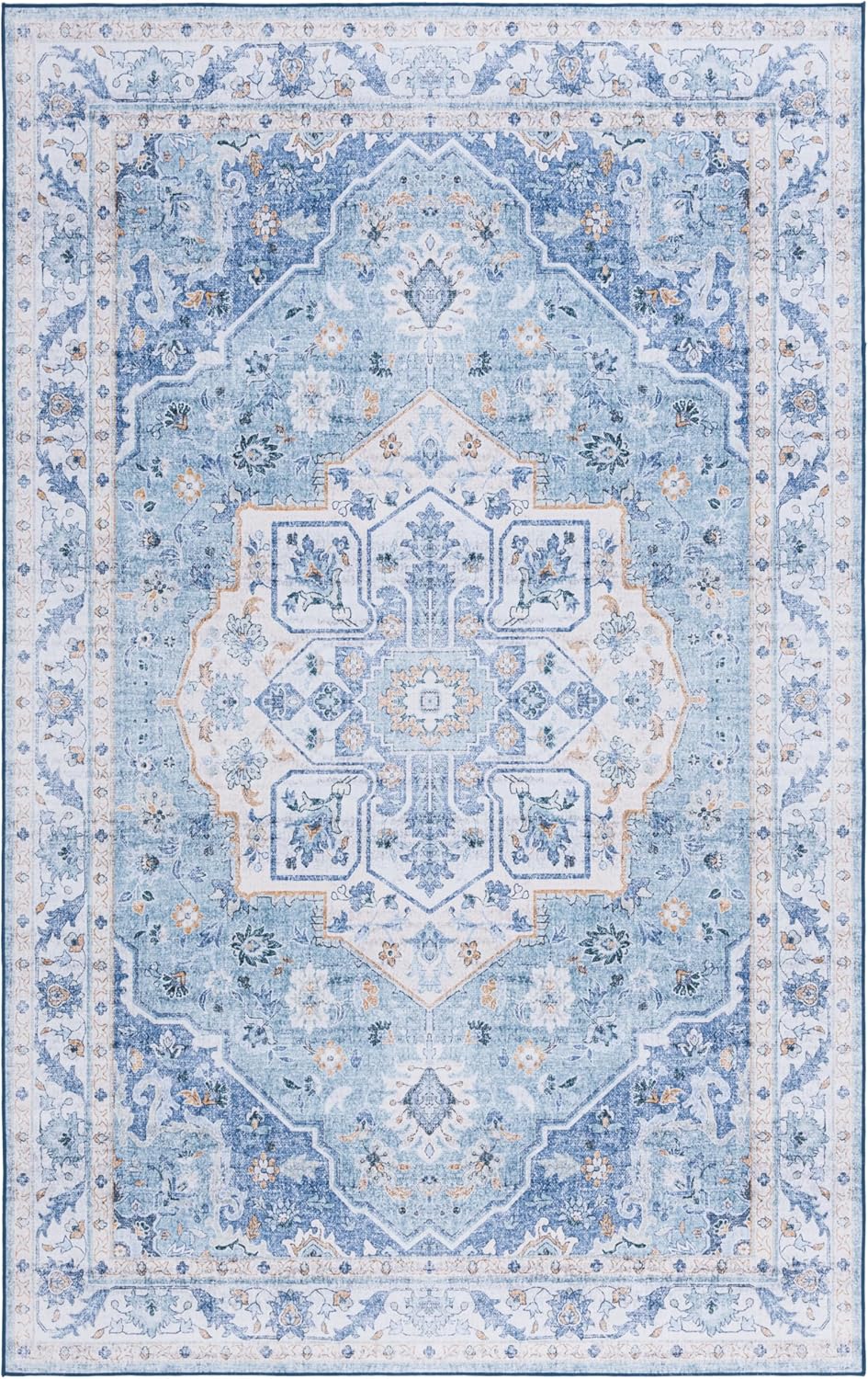 Safavieh Tucson Collection Area Rug - 4' x 6', Light Blue & Blue, Shabby Chic Design, Machine Washable & Slip Resistant, Ideal for High Traffic Areas in Living Room, Bedroom, Dining (TSN118L-4)