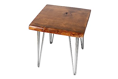 SRL Rustic Logwerks Hairpin Leg Wood EndTable - Live Edge End Table for Home & Kitchen— Handcrafted Wooden Rustic Furniture (1 Table, Unfinished & Black)