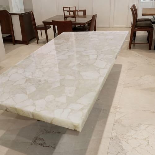 TUZECH Natural Handmade Semi- Precious White Quartz & Agate Gemstone Counter Top Console Table Stone Dining Table Agate Kitchen Table Decor Home and Office Decor Agate Interior Decor (60 x 30 Inches)