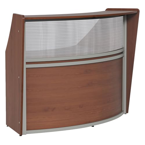 Linea Italia Curved Office Clear Easy to Assembly 2 Panel Reception Desk Counter for Lobby, Salon, 124