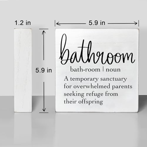 Wooden Box Sign Bathroom Decor, Bath Signs Bath Decor for Shelves,Toilet, Restroom, Home Decor, Rustic Funny Wood Plaque Wood Box, White Square Farmhouse Wooden Box Plaque Sign,6 X 6 Inch