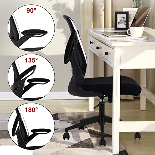 Home Office Chair Computer Chair Ergonomic Desk Chair Mid Back Mesh Chair,with Lumbar Support & Flip-up Arms Height Adjustable Swivel Executive Works Task Computer Chair,White