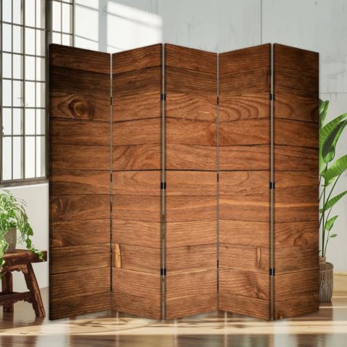 5 Panels Screen Room Divider Wood Texture Plank Grain Wooden Desk Table Floor Old Striped Timber Canvas Screen Indoor Folding Separator Freestanding Protective Wall Divider Privacy Partition