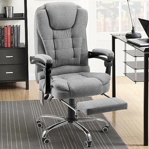YODOLLA 7 Points Massage Executive Office Chair with Heat Function, Home Office Chair Reclining Desk Chair PU Leather Massage Office Chair, Grey