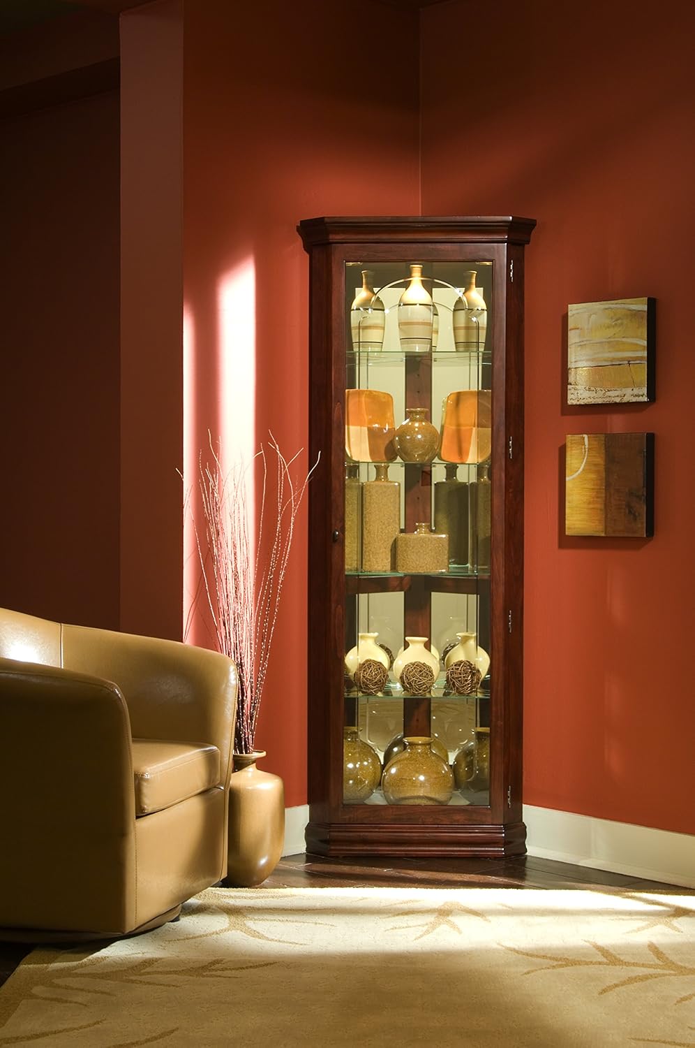 Pulaski Corner Curio, 28 by 16 by 72-Inch, Brown
