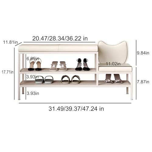 Entryway Shoe Storage Bench Rack Shoe Organizer Ottoman Bench for Front Door Entrance Shoe Cabinet Bedroom End of Bed Bench with Padded Seat for Entryway Balcony Living Room Foyer(Cream white,100cm/39