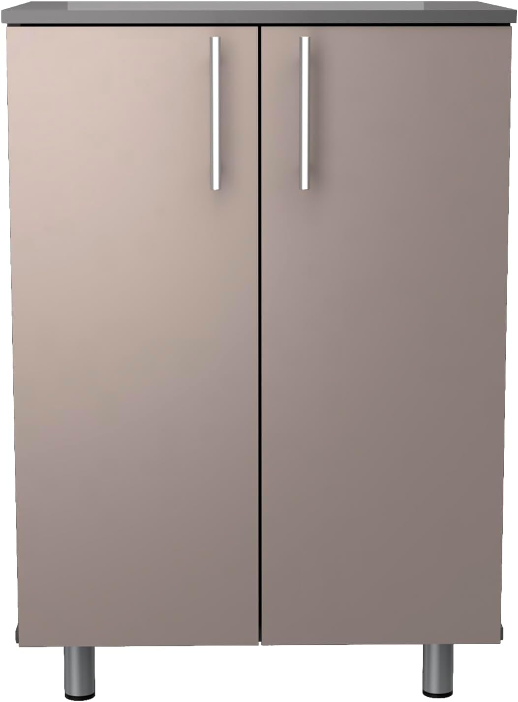 Inval Maestrik 2-Door Storage Cabinet, Taupe, Dark Gray & Maple