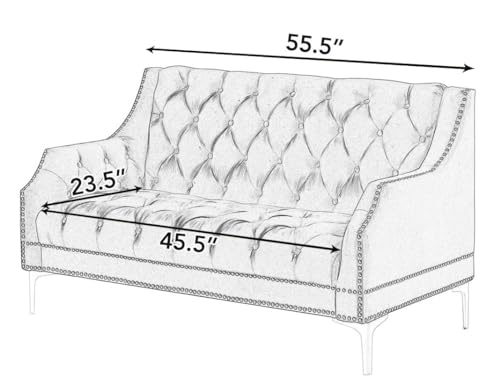 Modern Button Tufted Loveseat Sofa Stylish Corner Sofa Couch w/Armrest &Rivets Trim for Living Room,Luxury Velvet Upholstered Sofa Chair Ottoman Bench w/Wooden Frame&Metal Legs for Small Space (Green)
