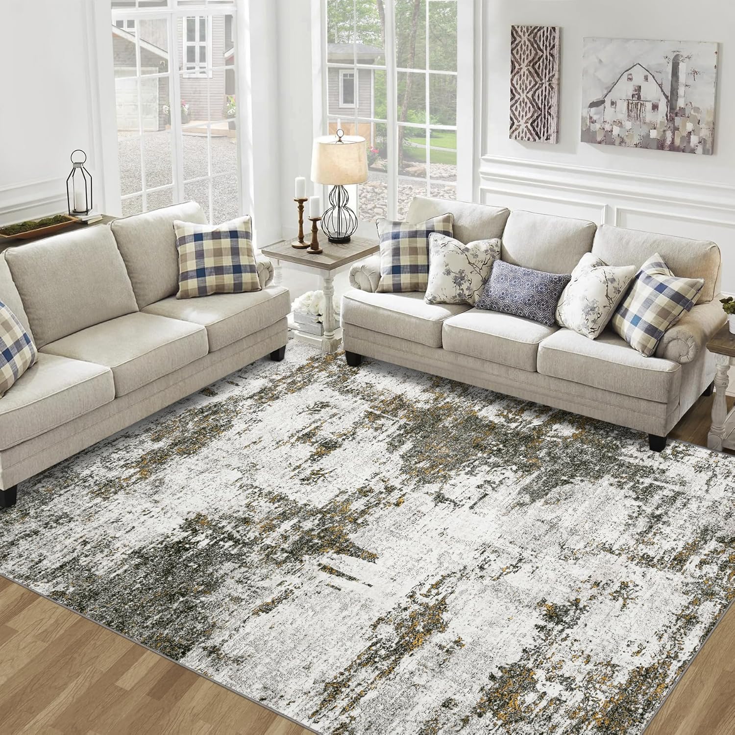 8x10 Area Rug for Living Room Bedroom: Abstract Washable Rug with Anti-Slip Backing Non-Shedding Stain-Resistant Soft Large Carpet for Dining Room Nursery Home Office - Brown