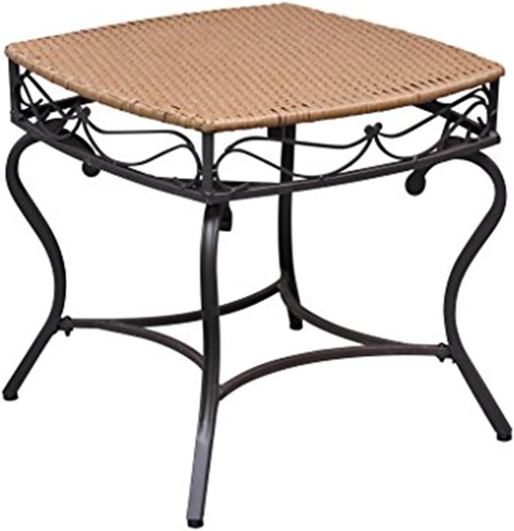 International Caravan 523697 Wicker Resin/Steel Patio Side Table in Honey Finish, Yellow