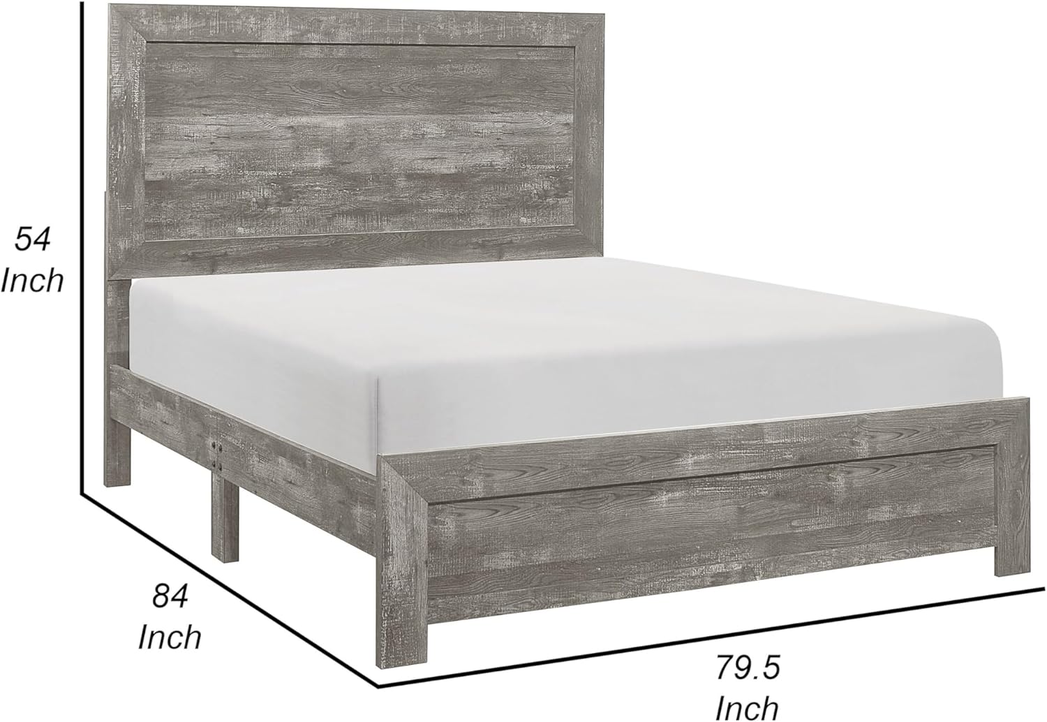 Benjara Eby King Size Bed, Rustic Farmhouse Style, Gray Finish Wood Veneer