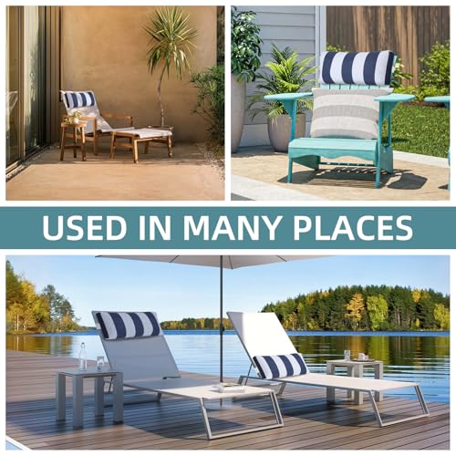 Outdoor Chair Pillows, 4 Pack Chaise Lounge Headrest Pillows Striped Pool Lounge Chair Pillows with Strap Recliner Pillow for Patio Garden Beach Balcony (Navy Blue)