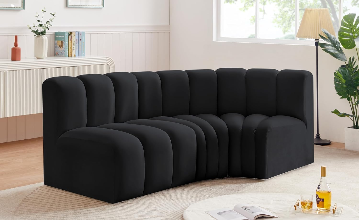 Meridian Furniture Arc Collection Modern | Contemporary Sofa with Soft Velvet, Deep Channel Tufting, Modular Design, 84