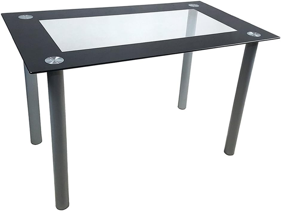 110cm Dining Table Tempered Glass Dining Table,4-Seater Simple Rectangular Cylindrical Leg Table Tempered Glass Stainless Steel Black Edging Clear Glass