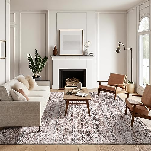 9x12 Area Rugs for Living Room, Stain Resistant Neutral Washable Rugs for Dining Room, Bedroom, Floral Vintage Non-Slip Extra Large Area Rug(Beige, 9'x12')