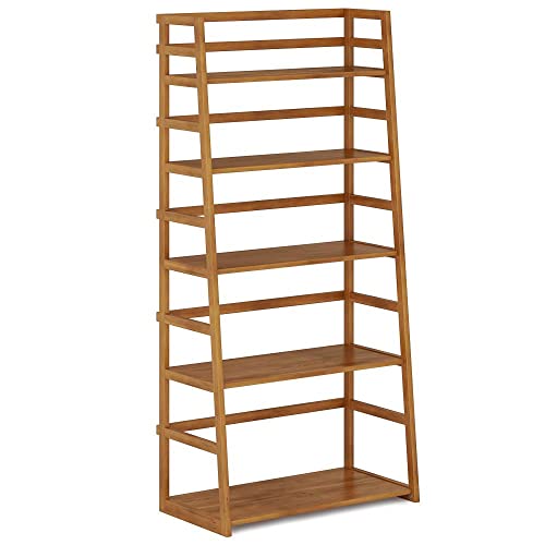 SIMPLIHOME Kitchener SOLID WOOD 30 Inch Contemporary Ladder Shelf in Hickory Brown, For the Living Room, Study Room and Office