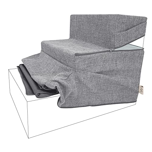 Best Pet Supplies Foldable Foam Pet Steps for Small Dogs and Cats, Portable Ramp Stairs for Couch, Sofa, and High Bed Climbing, Non-Slip Balanced Indoor Step Support, Paw Safe - Ash Gray Linen,4-Step