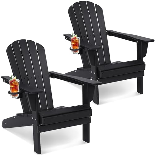 Adirondack Chair,Set of 4， Weatherproof Outdoor Fire Pit Chair, Perfect for Patio, Porch, Deck, and Garden, Black