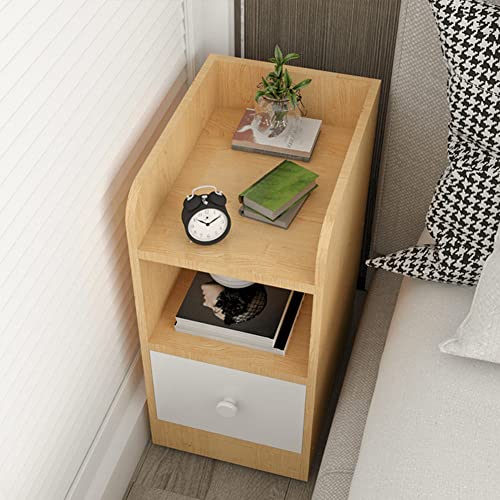 Modern Nightstand with Storage Drawer Natural Wood End Side Table Long Narrow Bedside Table for Small Spaces - 7.8