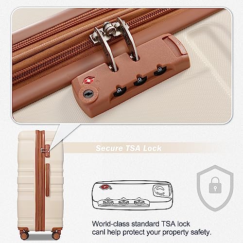 Merax Expandable Hardside Luggage Spinner Wheel Suitcase TSA Lock Suit Case, Brown and Ivory, 4-Piece Set