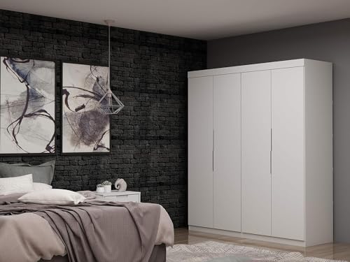 Manhattan Comfort Mulberry Sectional Freestanding Wardrobe Closet with Doors, 4 Drawers and Adjustable Shelves, Stylish and Functional Organizer for Bedroom or Dressing Room, 2 Piece Set, White